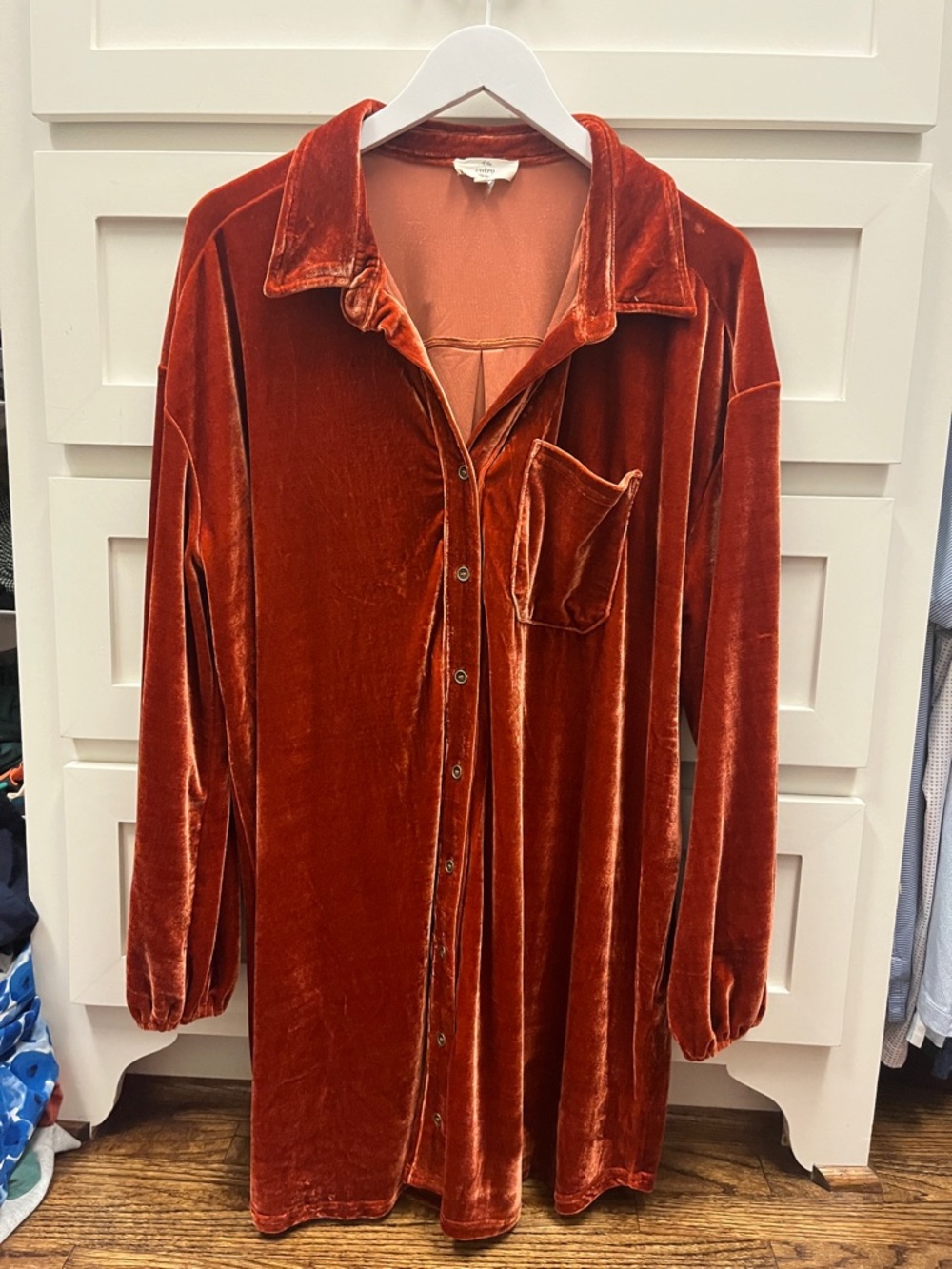 Velvet Button-Up Dress in Rust